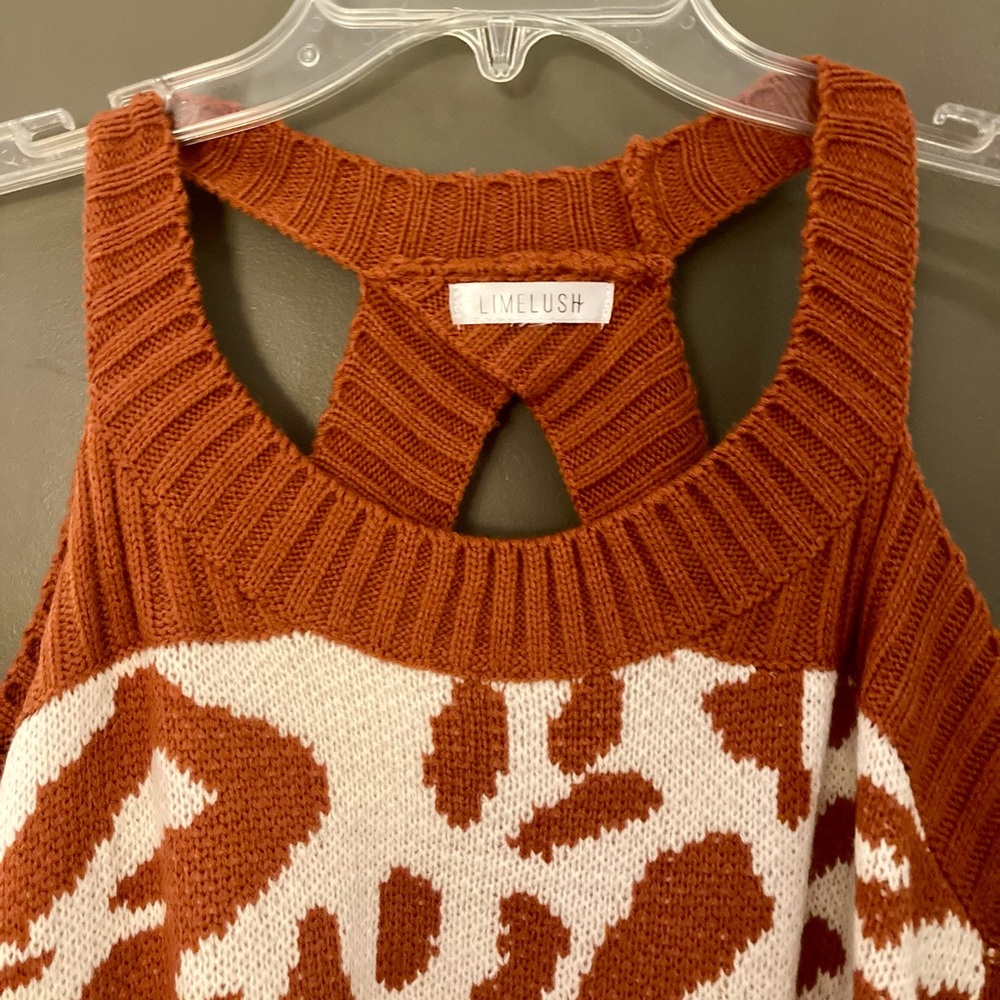 Rust Leopard Print Cold Shoulder Cozy Sweater